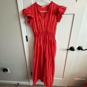 Coral maxi dress, ladies Large. Cute eyelet design, nice color for spring/summer